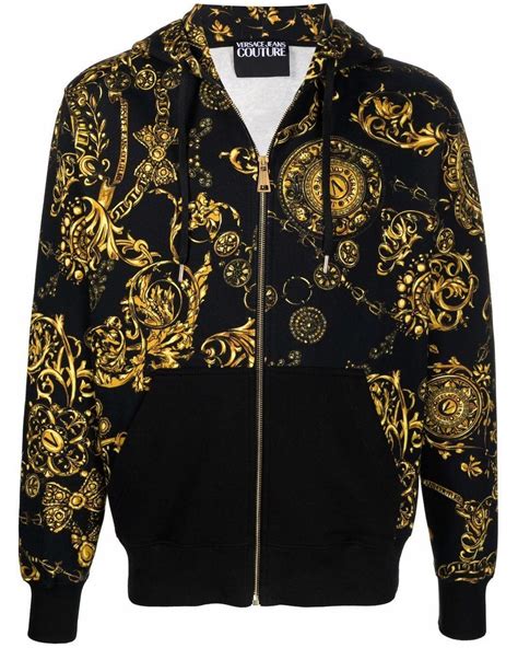 gold versace hoodie|Versace zip up hoodie.